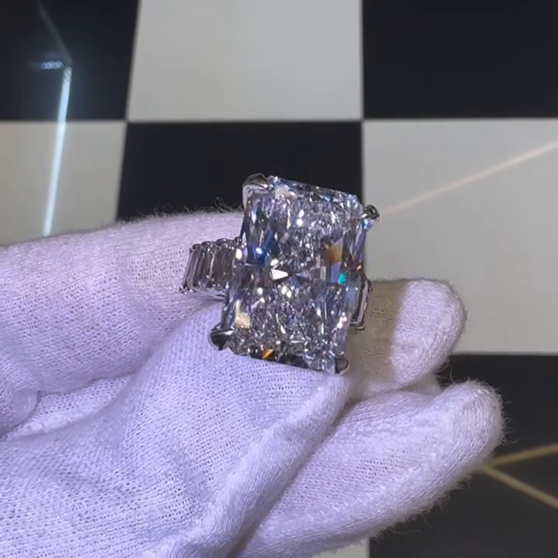 20ct Radiant Cut White Sapphire Half Eternity Handmade Sterling Silver Ring