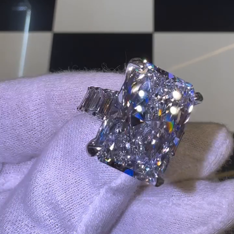 20ct Radiant Cut White Sapphire Half Eternity Handmade Sterling Silver Ring