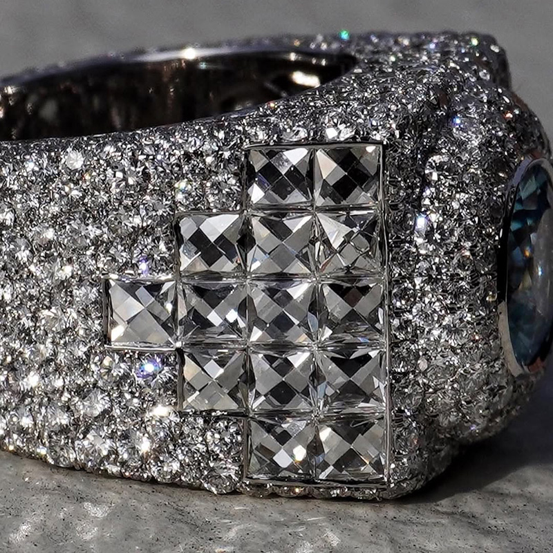 3ct Round Cut Aquamarine Pave Set Handmade Classic Men's Ring