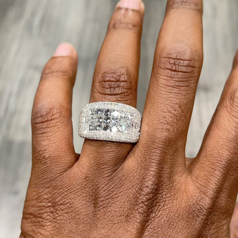 5ctw Princess Cut White Sapphire Invisible Set Handmade Men's Ring