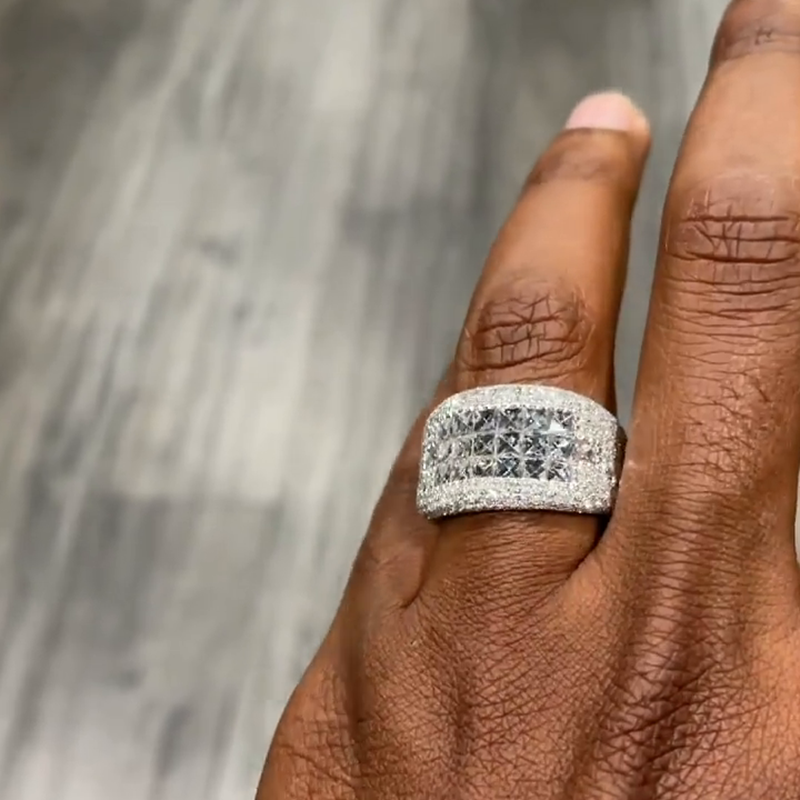 5ctw Princess Cut White Sapphire Invisible Set Handmade Men's Ring