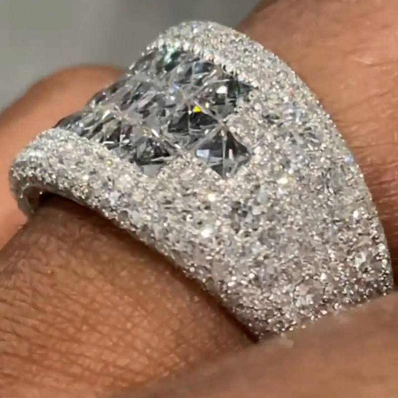 5ctw Princess Cut White Sapphire Invisible Set Handmade Men's Ring