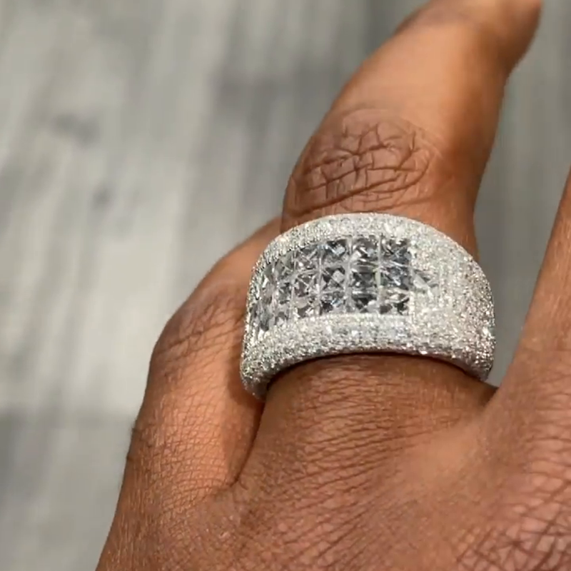 5ctw Princess Cut White Sapphire Invisible Set Handmade Men's Ring