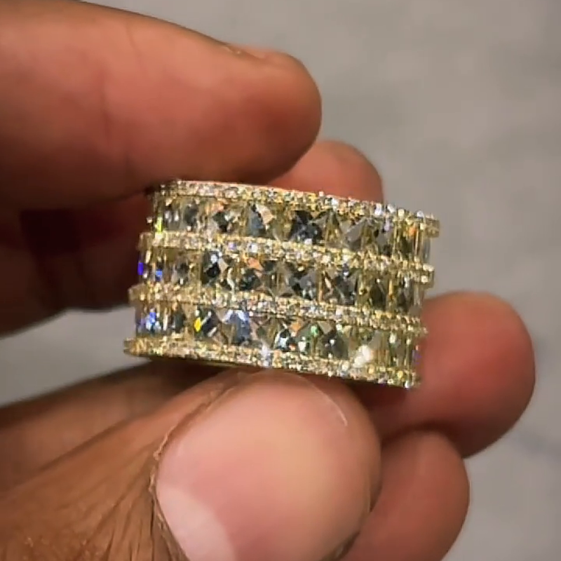 12ctw Princess Cut Three-Row Full Set Handmade Sterling Silver Men's Band