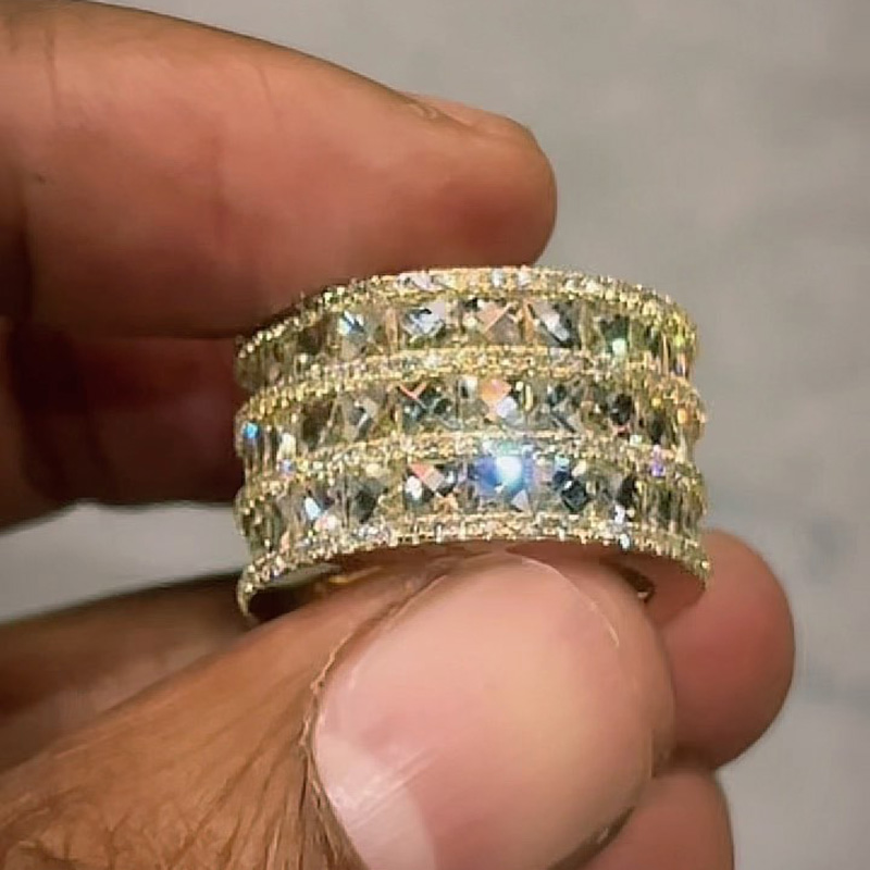 12ctw Princess Cut Three-Row Full Set Handmade Sterling Silver Men's Band