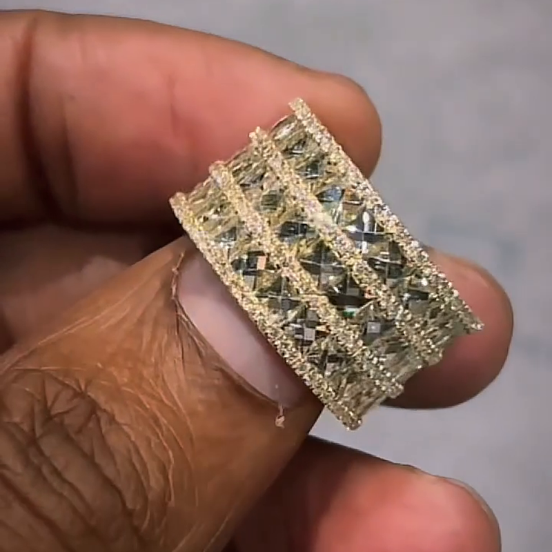 12ctw Princess Cut Three-Row Full Set Handmade Sterling Silver Men's Band