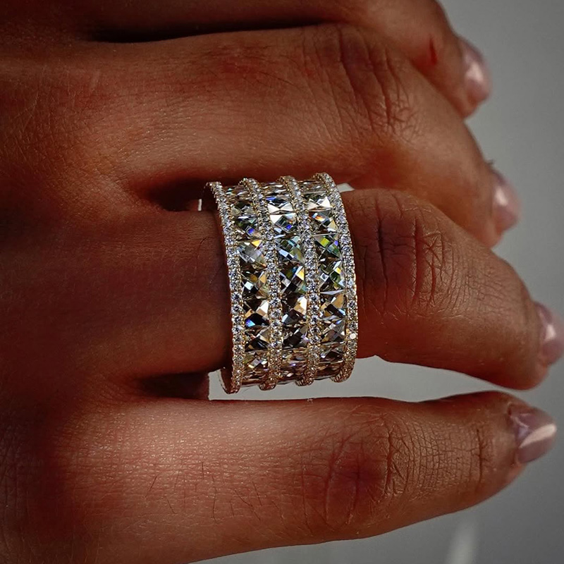 12ctw Princess Cut Three-Row Full Set Handmade Sterling Silver Men's Band