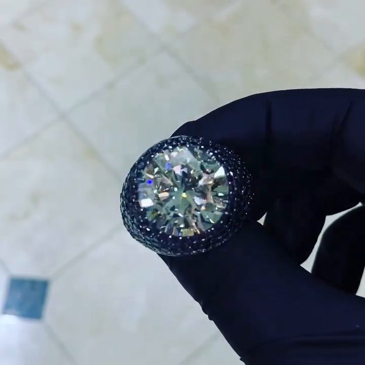 15ct Round Cut White Sapphire With Blue Sapphires Pave Setting Handmade Ring