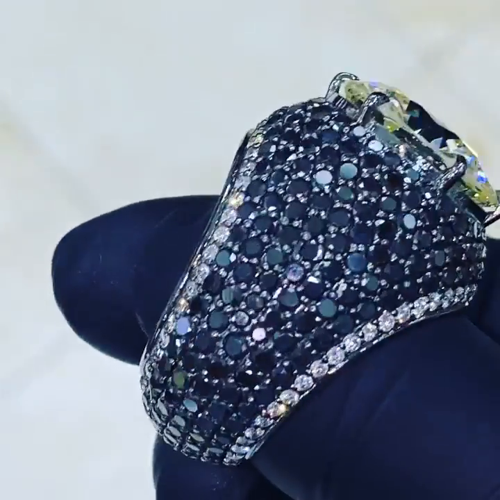 15ct Round Cut White Sapphire With Blue Sapphires Pave Setting Handmade Ring