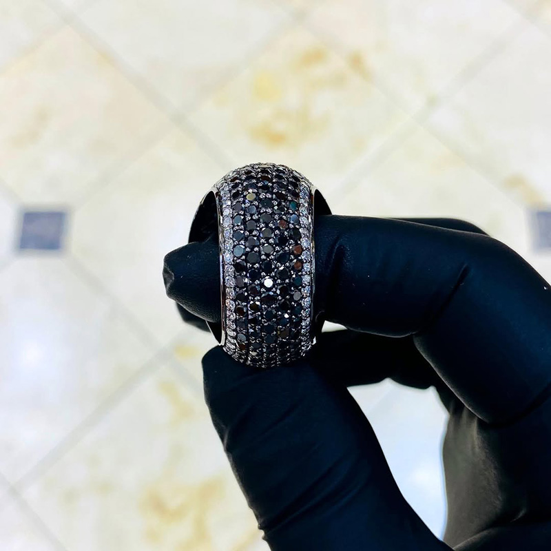 15ct Round Cut White Sapphire With Blue Sapphires Pave Setting Handmade Ring