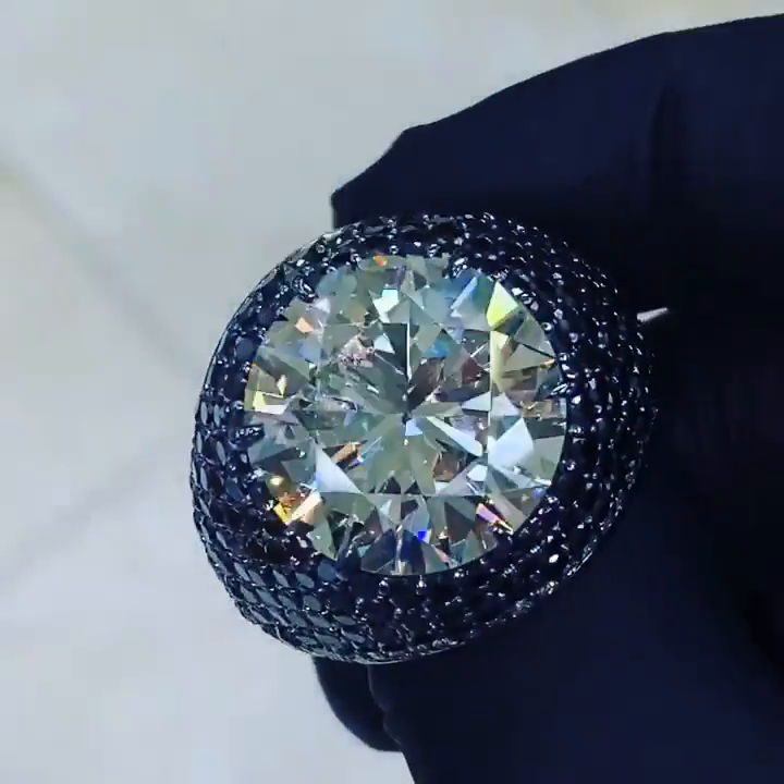 15ct Round Cut White Sapphire With Blue Sapphires Pave Setting Handmade Ring