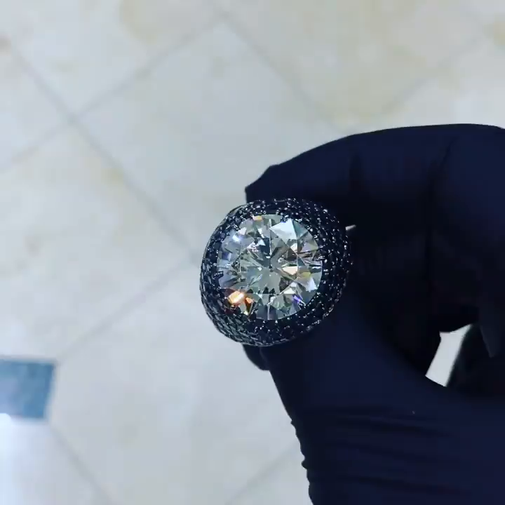 15ct Round Cut White Sapphire With Blue Sapphires Pave Setting Handmade Ring