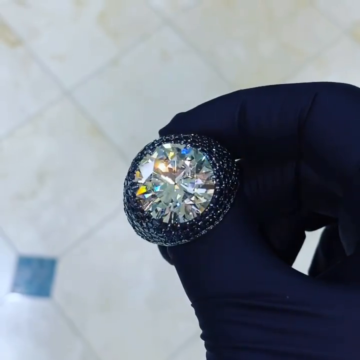 15ct Round Cut White Sapphire With Blue Sapphires Pave Setting Handmade Ring