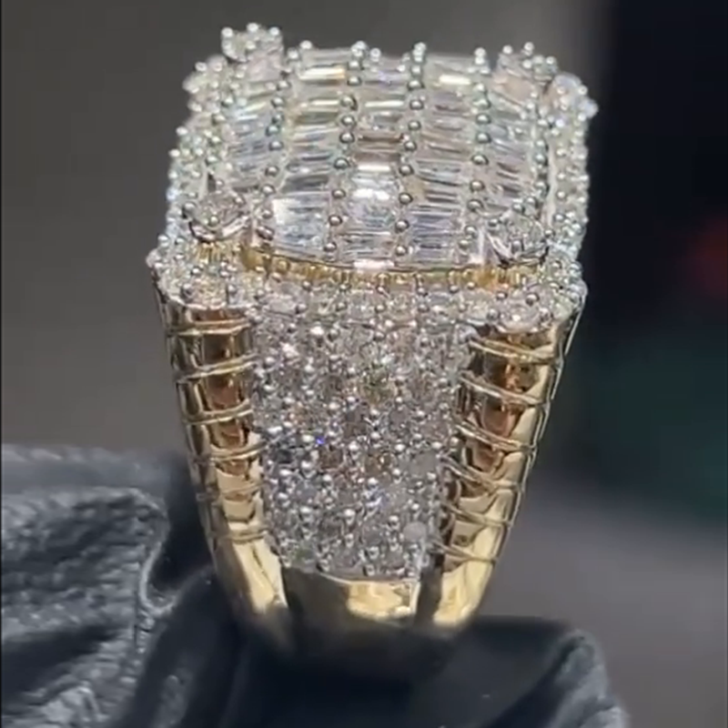 2.5ctw Baguette Cut White Sapphire Yellow Gold Handmade Men's Ring