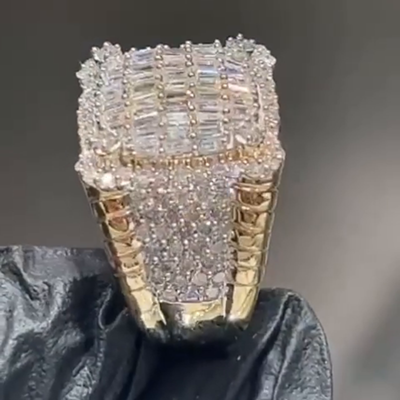 2.5ctw Baguette Cut White Sapphire Yellow Gold Handmade Men's Ring