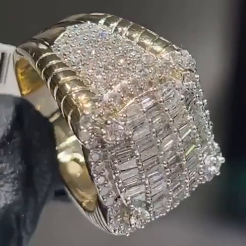 2.5ctw Baguette Cut White Sapphire Yellow Gold Handmade Men's Ring