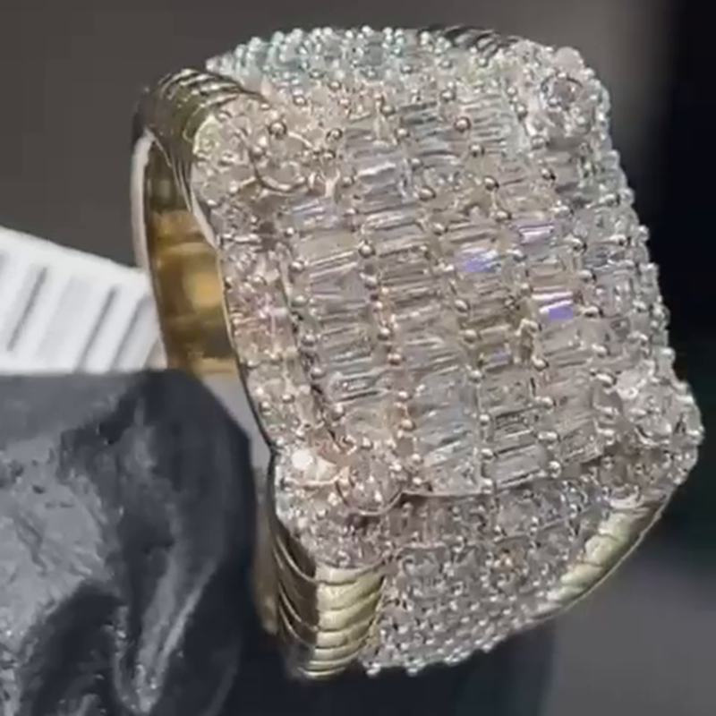 2.5ctw Baguette Cut White Sapphire Yellow Gold Handmade Men's Ring