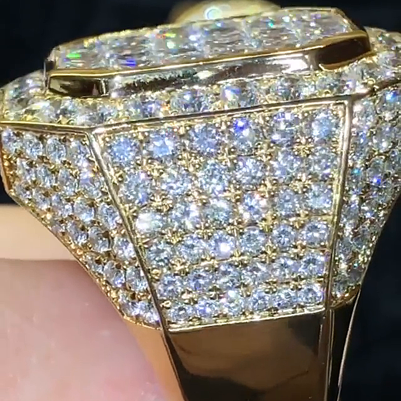 5ctw Princess Cut White Sapphire Pave Set Yellow Gold Handmade Men's Ring