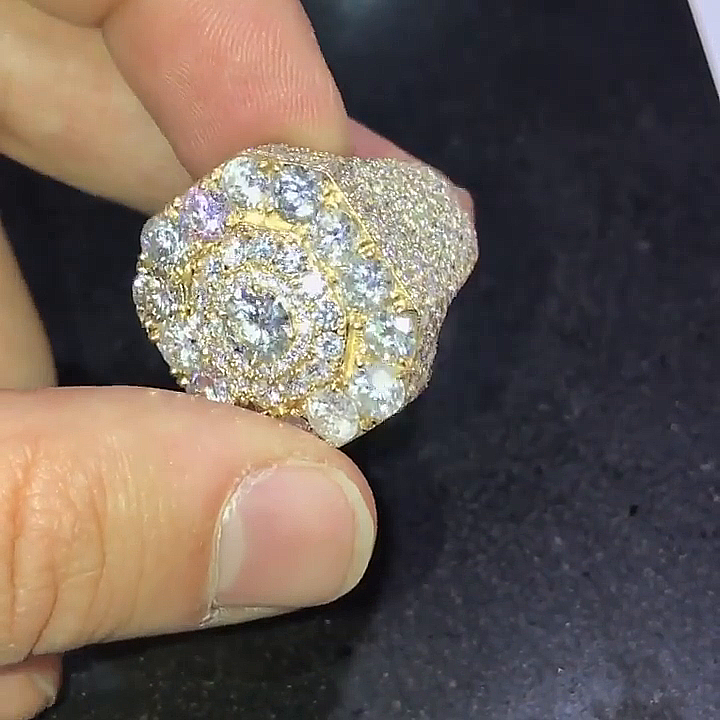 4.5ctw Round Cut White Sapphire Halo Yellow Gold Handmade Men's Ring