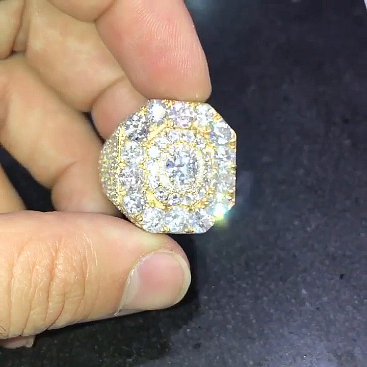 4.5ctw Round Cut White Sapphire Halo Yellow Gold Handmade Men's Ring