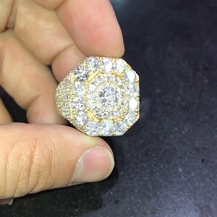 4.5ctw Round Cut White Sapphire Halo Yellow Gold Handmade Men's Ring