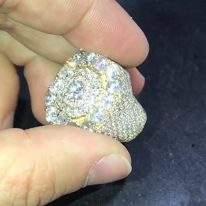 4.5ctw Round Cut White Sapphire Halo Yellow Gold Handmade Men's Ring