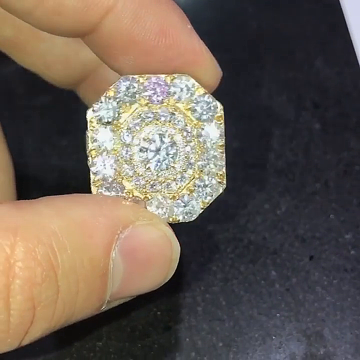 4.5ctw Round Cut White Sapphire Halo Yellow Gold Handmade Men's Ring