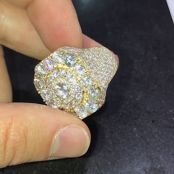 4.5ctw Round Cut White Sapphire Halo Yellow Gold Handmade Men's Ring