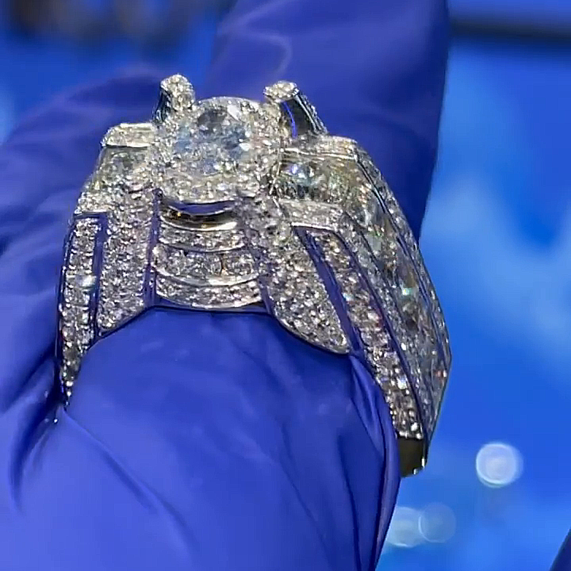 3ct Round Cut White Sapphire Halo Vintage Handmade Men's Ring