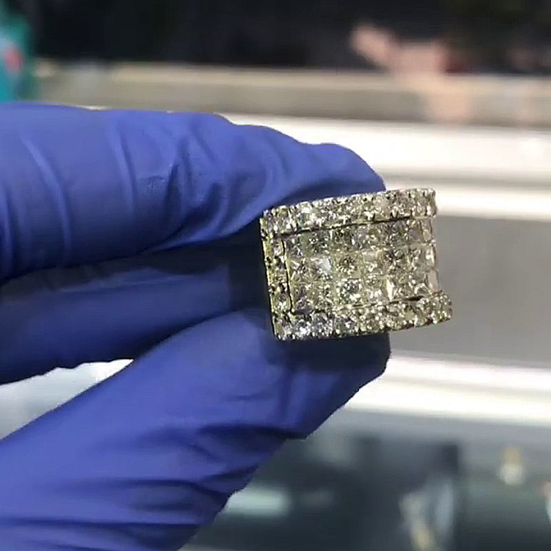 4.5ctw Princess Cut White Sapphire Invisible Set Handmade Men's Ring