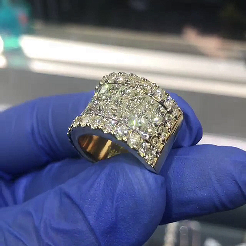 4.5ctw Princess Cut White Sapphire Invisible Set Handmade Men's Ring