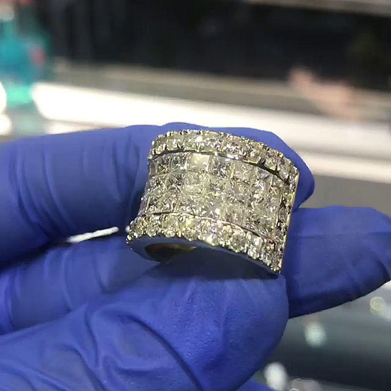 4.5ctw Princess Cut White Sapphire Invisible Set Handmade Men's Ring