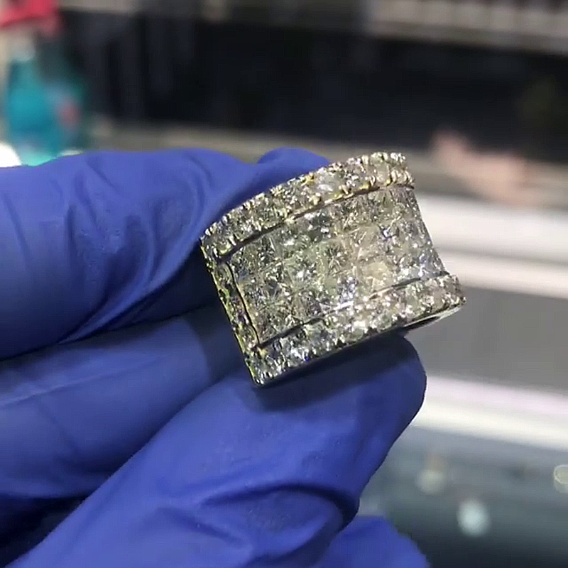 4.5ctw Princess Cut White Sapphire Invisible Set Handmade Men's Ring