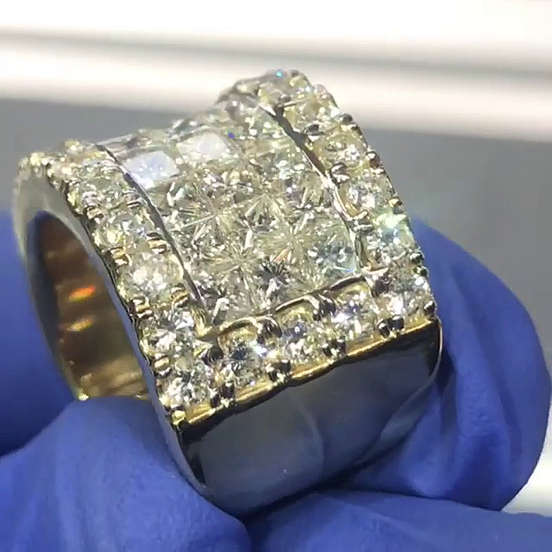 4.5ctw Princess Cut White Sapphire Invisible Set Handmade Men's Ring