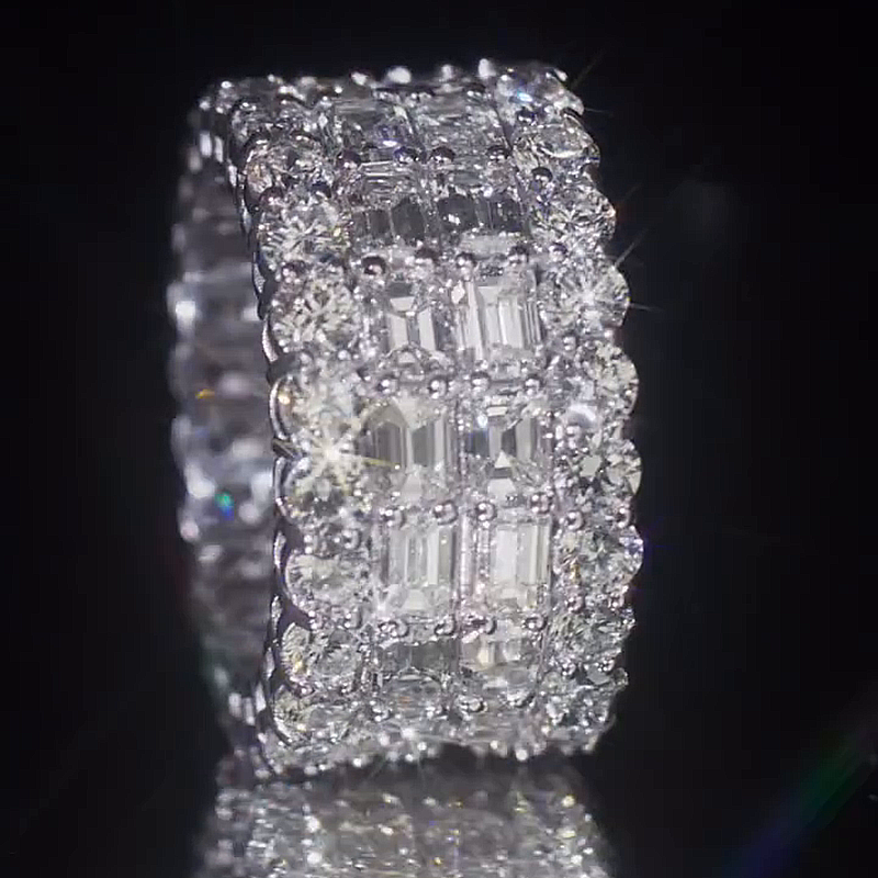 15ctw Emerald & Round Cut White Sapphire Eternity Handmade Men's Band