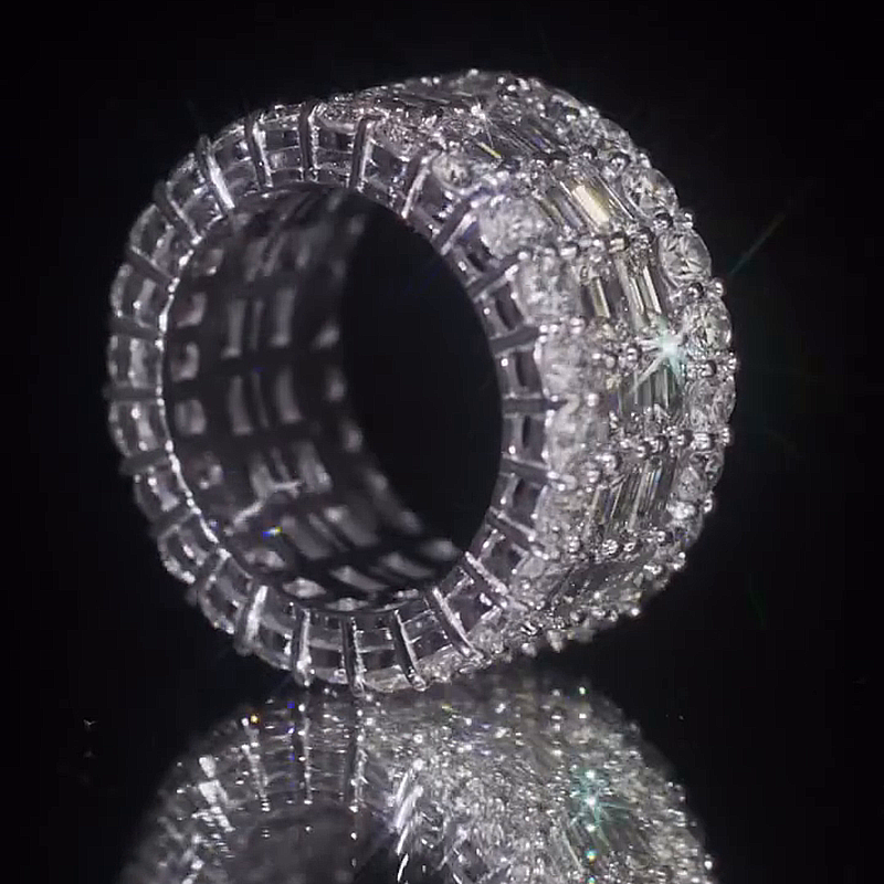 15ctw Emerald & Round Cut White Sapphire Eternity Handmade Men's Band