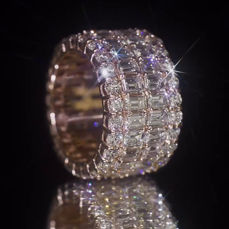 15ctw Emerald & Round Cut White Sapphire Eternity Handmade Men's Band