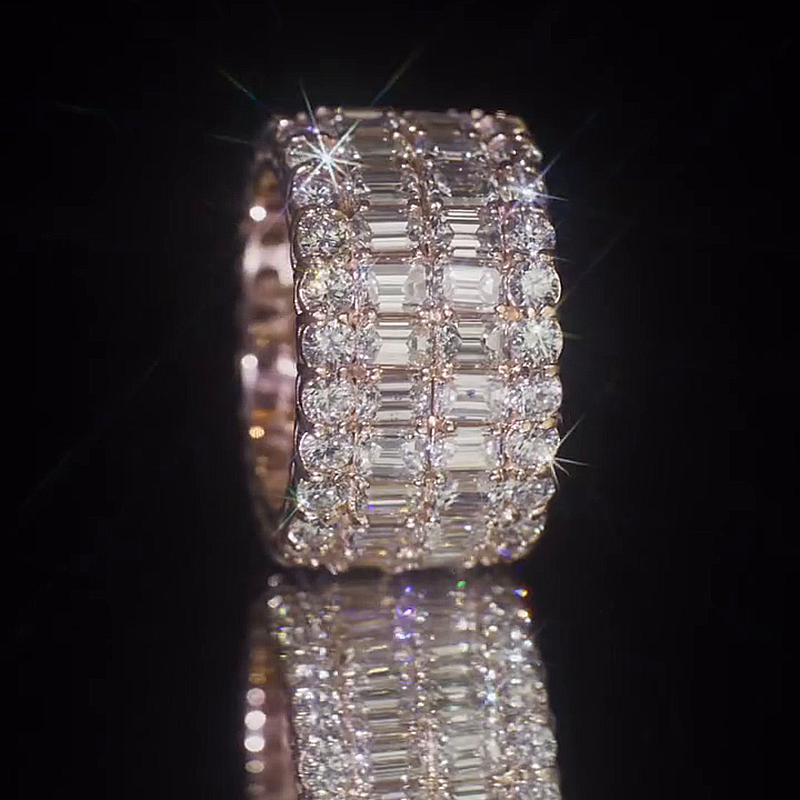 15ctw Emerald & Round Cut White Sapphire Eternity Handmade Men's Band