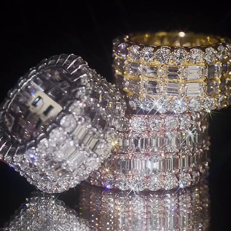 15ctw Emerald & Round Cut White Sapphire Eternity Handmade Men's Band