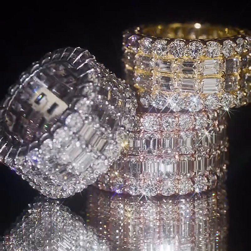 15ctw Emerald & Round Cut White Sapphire Eternity Handmade Men's Band