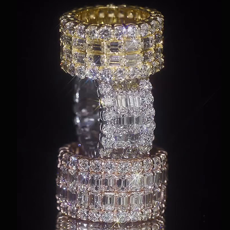 15ctw Emerald & Round Cut White Sapphire Eternity Handmade Men's Band