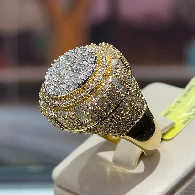 4.16ctw Baguette Cut White Sapphire Two-Tone Handmade Luxury Men's Ring