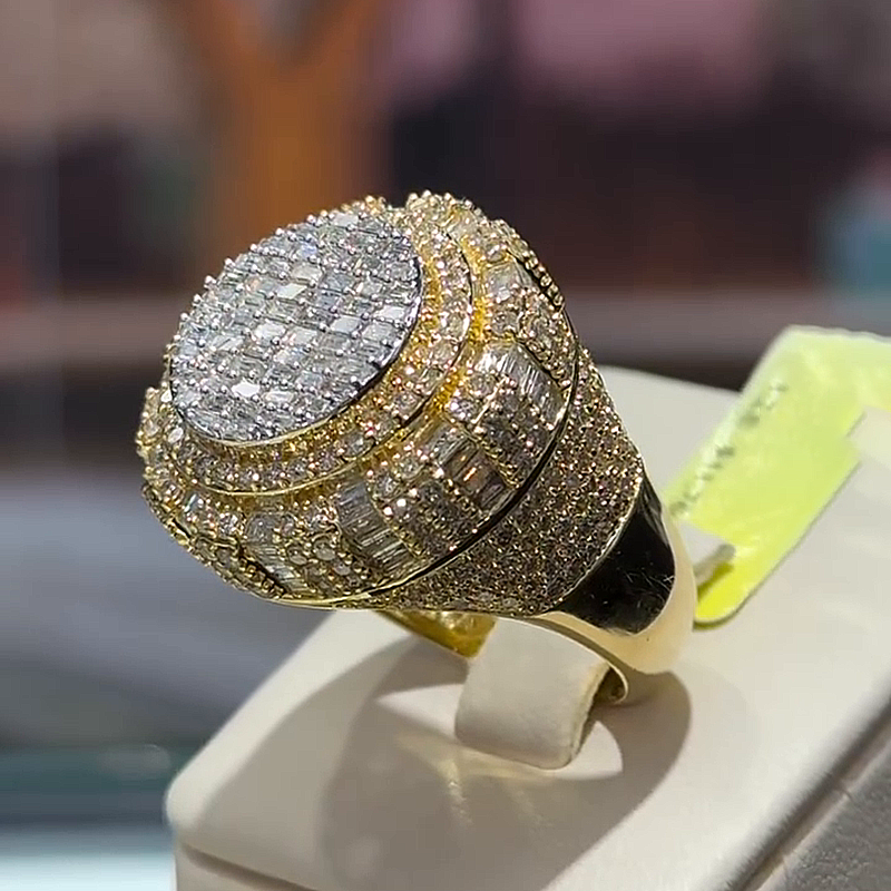 4.16ctw Baguette Cut White Sapphire Two-Tone Handmade Luxury Men's Ring