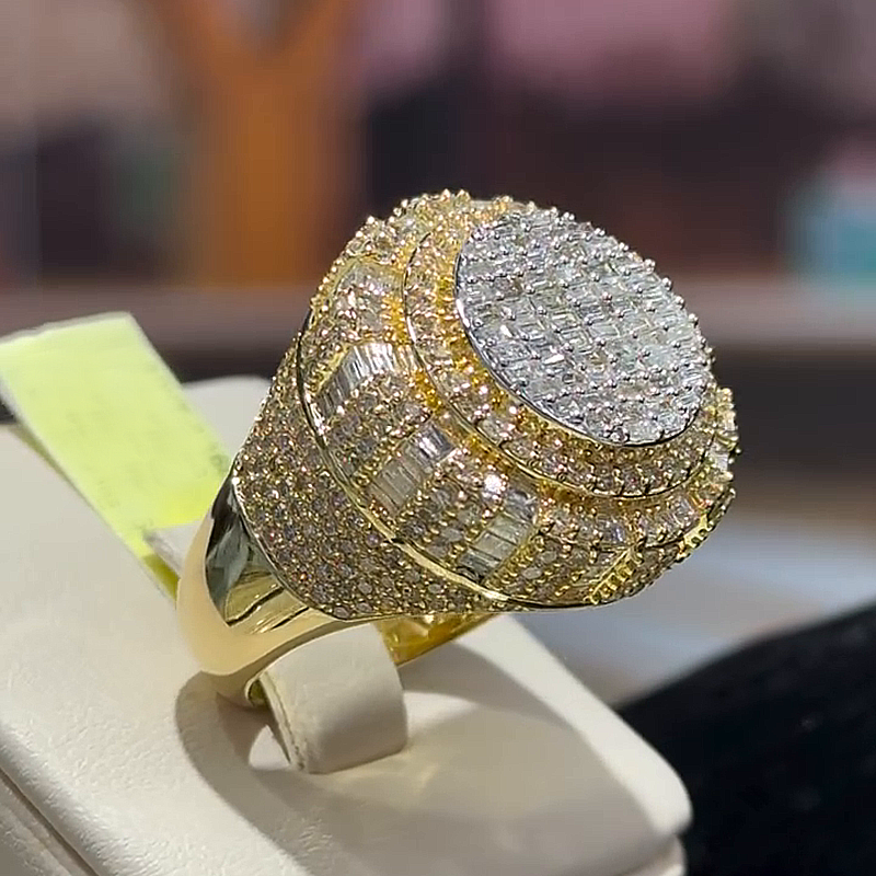 4.16ctw Baguette Cut White Sapphire Two-Tone Handmade Luxury Men's Ring