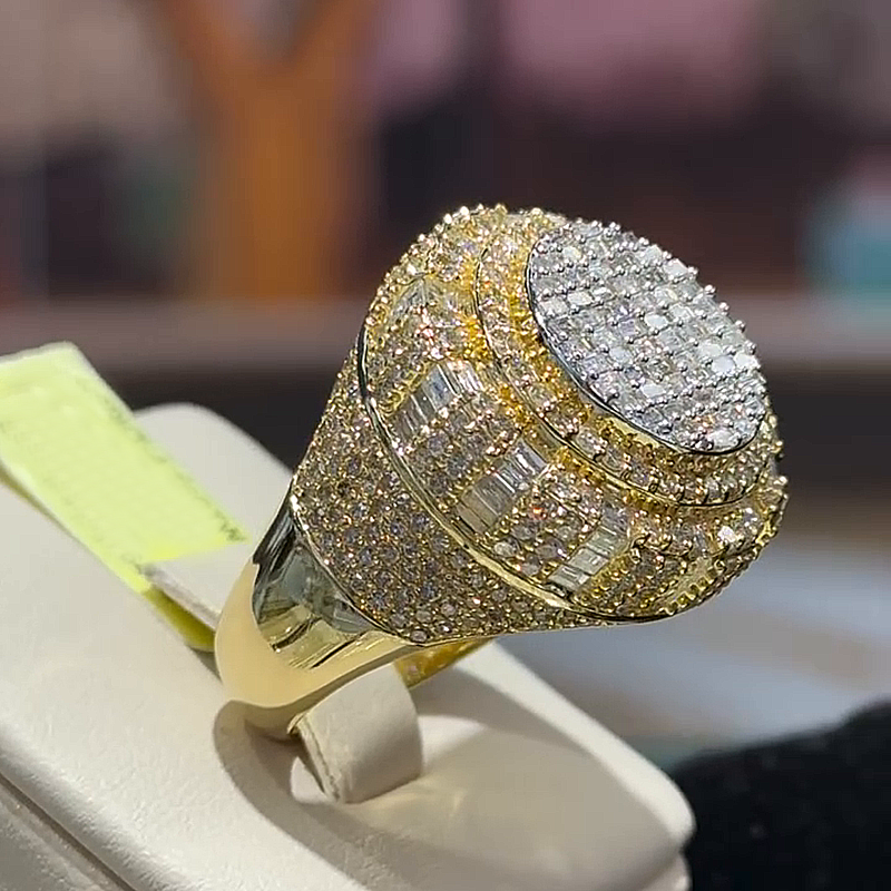 4.16ctw Baguette Cut White Sapphire Two-Tone Handmade Luxury Men's Ring