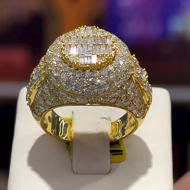 6.38ctw Baguette & Round Cut White Sapphire Yellow Gold Handmade Classic Men's Ring