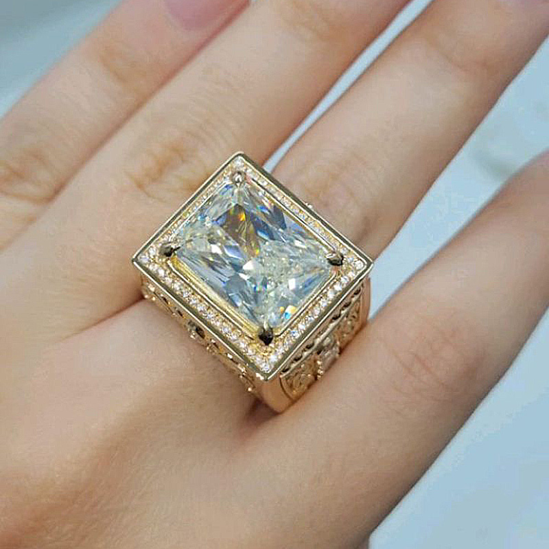 10ct Radiant Cut White Sapphire Vintage Handmade Men's Ring