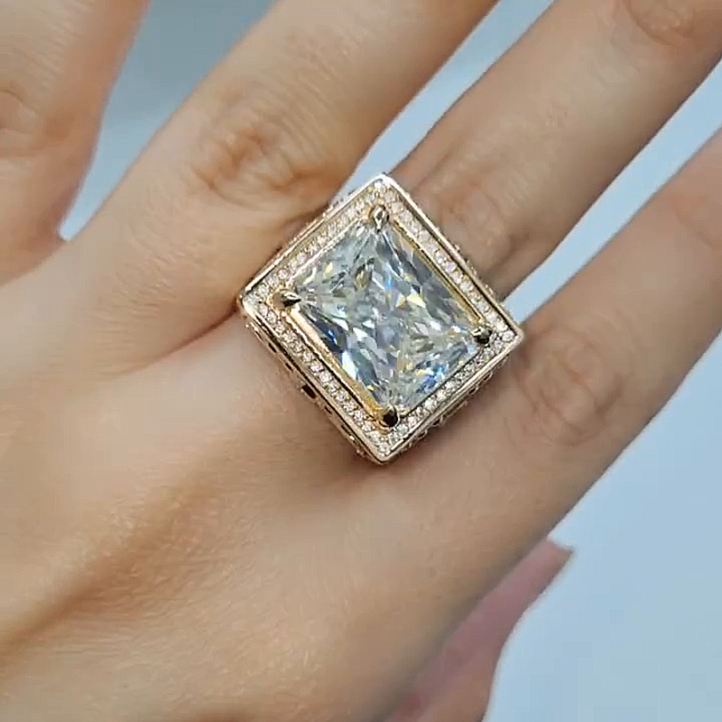 10ct Radiant Cut White Sapphire Vintage Handmade Men's Ring