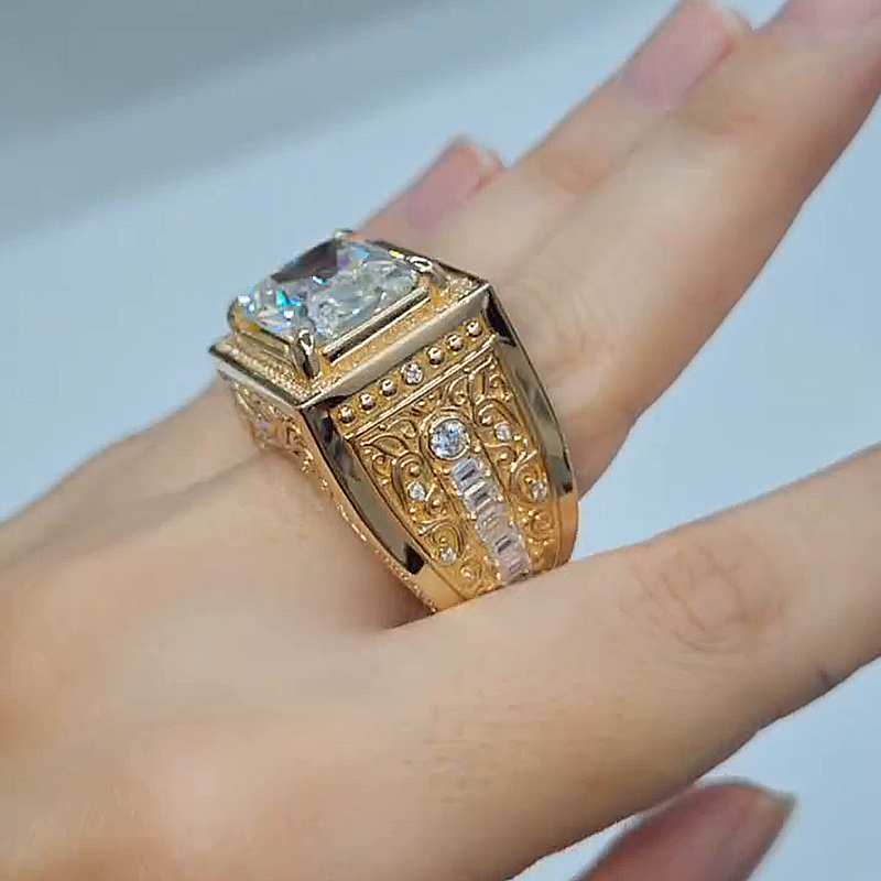 10ct Radiant Cut White Sapphire Vintage Handmade Men's Ring