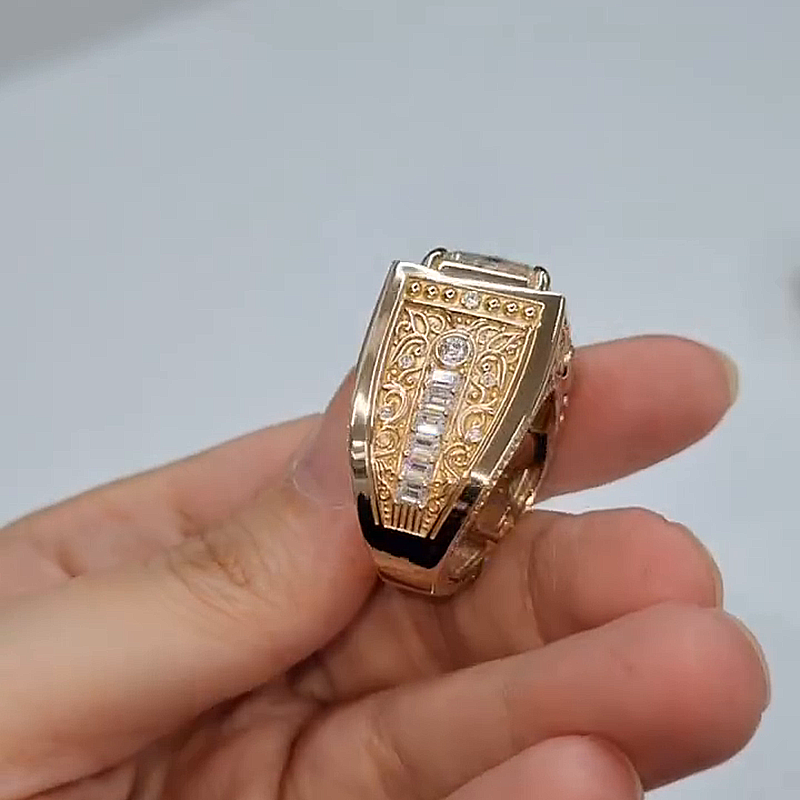 10ct Radiant Cut White Sapphire Vintage Handmade Men's Ring